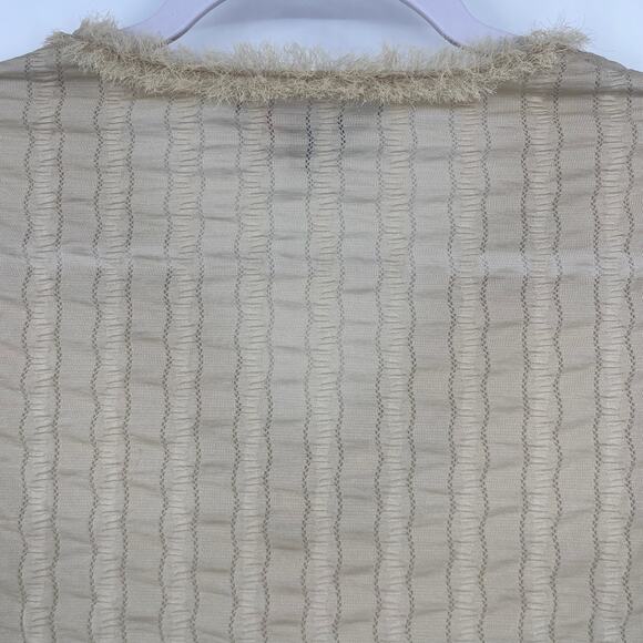 Y2K DekoZ Fur Trim Womens Top Sz 2 Preppy V-Neck Minimalist Cottage Neutral Cozy - Picture 7 of 8